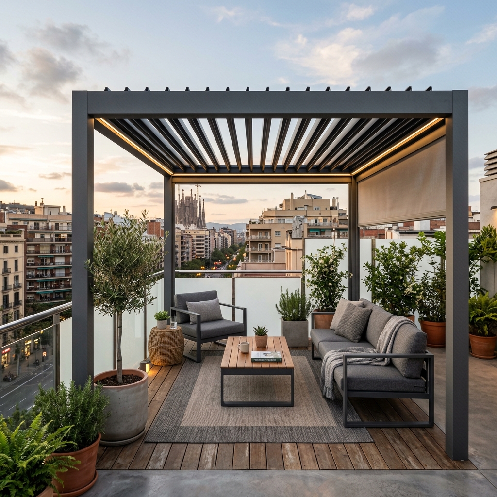 Pérgola bioclimática premium de 3x3 metros instalada en Valencia