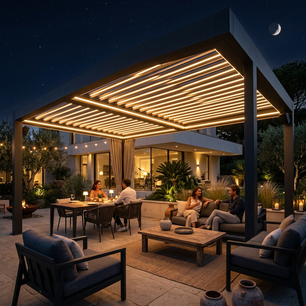 Pérgola bioclimática con iluminación LED integrada en Valencia