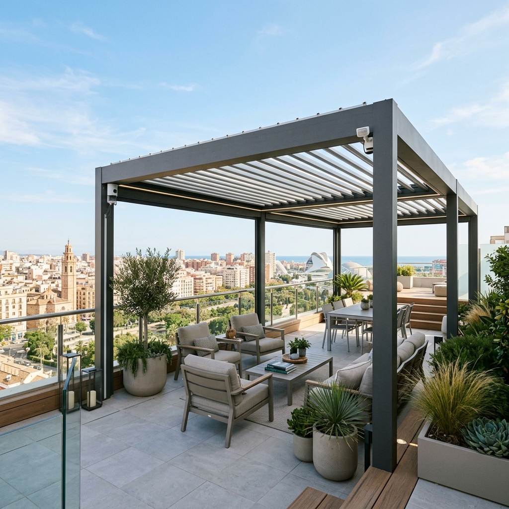 Instalación de pérgola bioclimática en un ático de Valencia